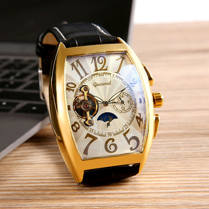 Barrel-shaped Mechanical Watch for Men Fully Automatic Tourbillon Automatic Mechanical Watch
