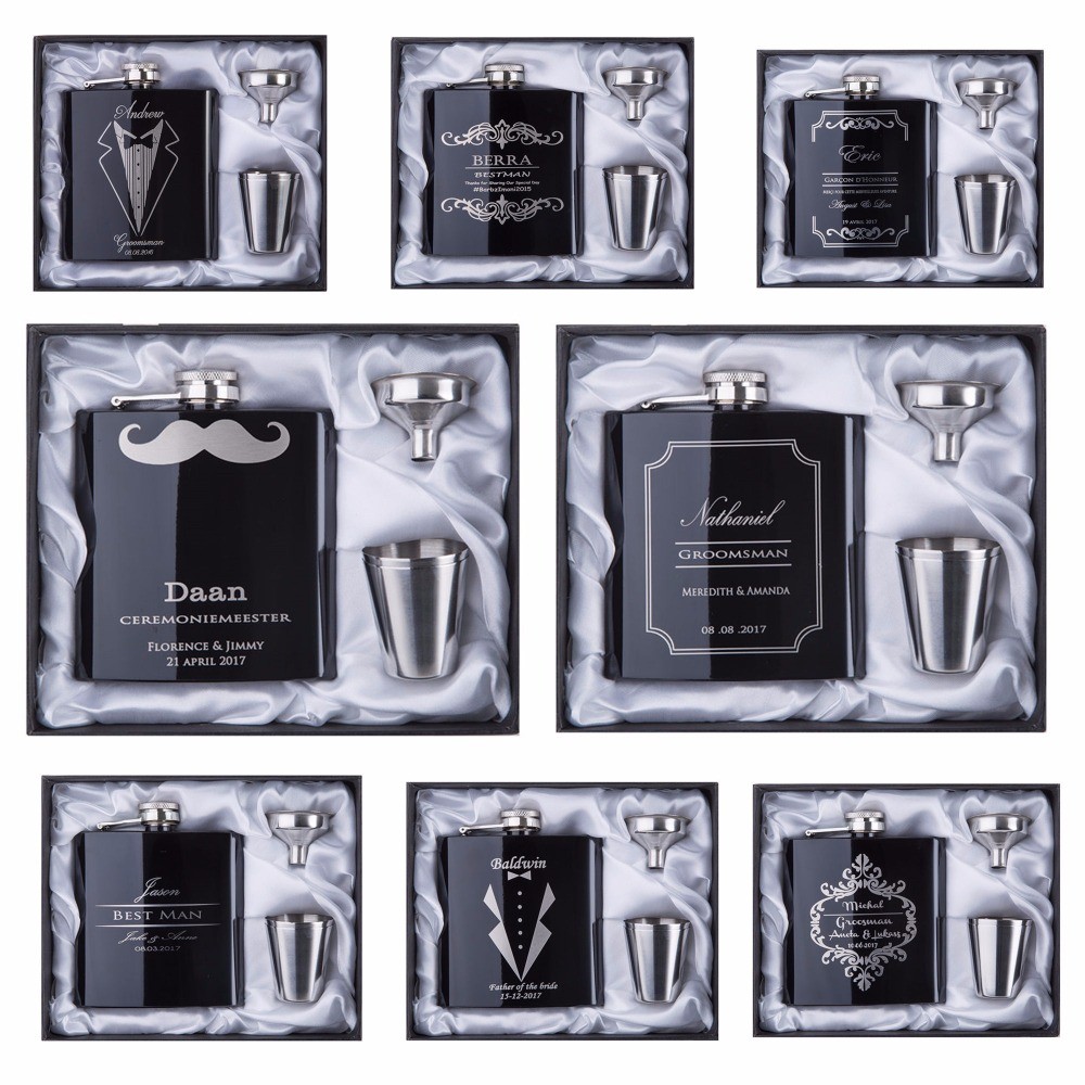 Groomsman gift  Personalized Engraved 6OZ  Hip Flask 18/8 Stainless Steel With White & Black Box Gif