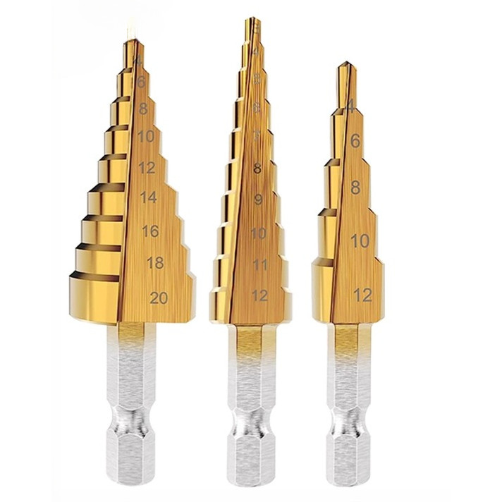 PAGODA Mata Bor Piramida Step Drill HSS 4 12mm 4 20mm 4 32mm Mata Bor Serbaguna Awet Dan Berkualitas