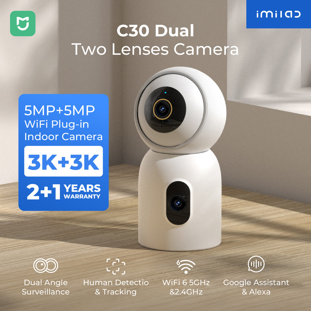 IMILAB New Indoor Camera C30 Dual 3K Lens WiFi 6 5G 360° PTZ Local AI Detection for Baby/Pet/Noise N