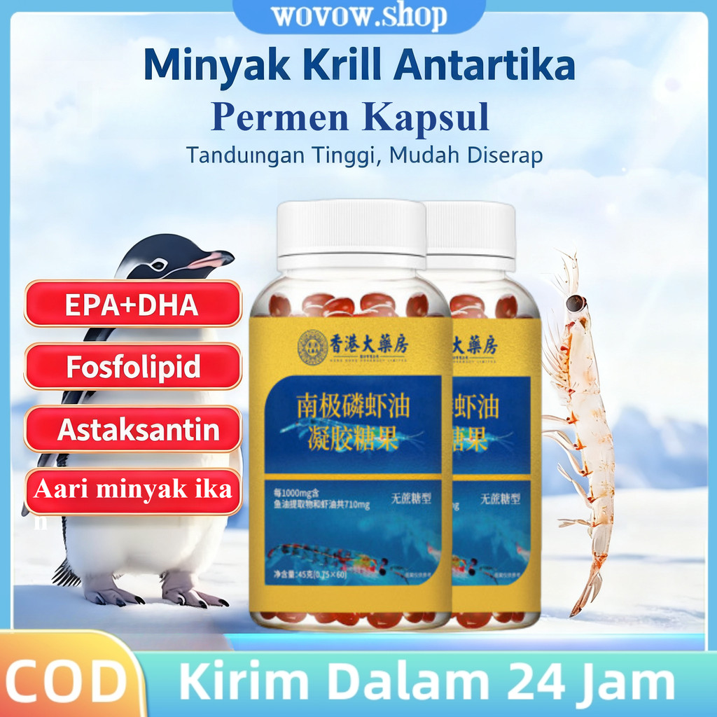 COD Minyak Ikan Krill Norwegia 60 Kapsu /Permen Gel Minyak Krill Antartika/Natural Astaxanthin/Suple