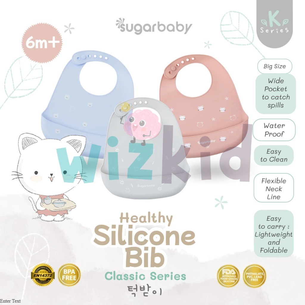 Sugar Baby Silicone Bib premium K-series Slabber bibs celemek makan MPASI anak apron makan bayi