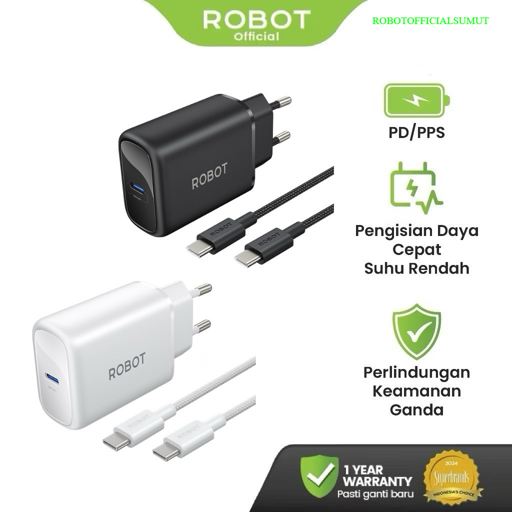 ROBOT RT-GC01C 25W GaN Fast Charger with 1.5m 150cm Type C to Type C Braided Cable Fast Charging PD 