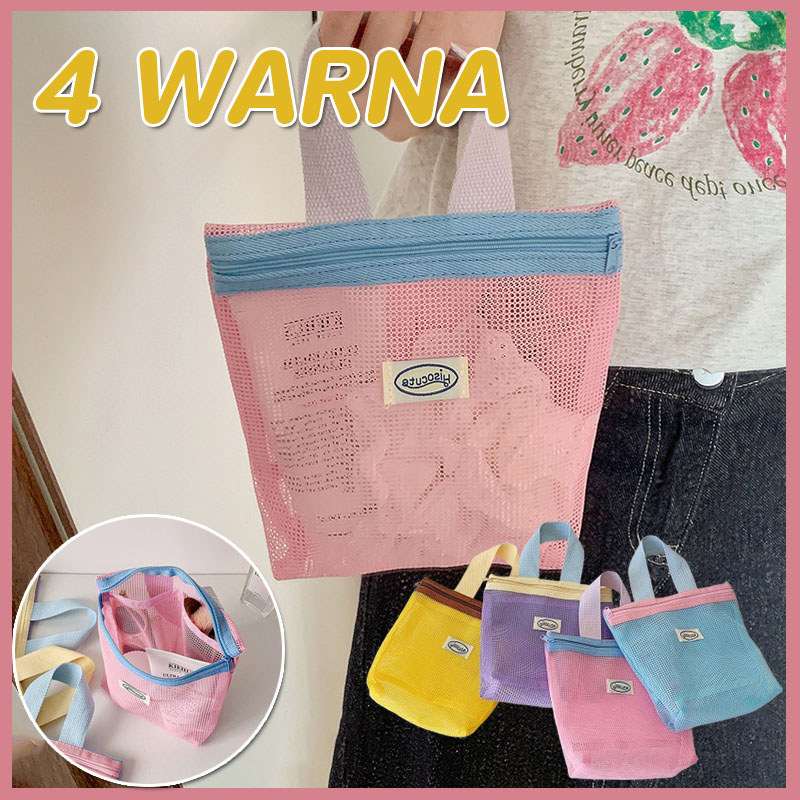 Tas Jaring Tempat Sabun Mandi Multifungsi Pouch Jaring Tas Makeup Jaring Mini Transparant Berwarna T