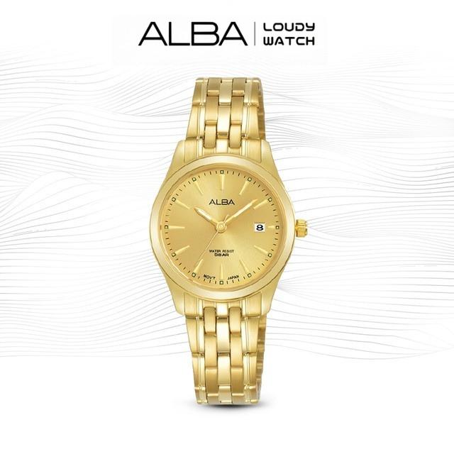 ALBA AH7BN6 Jam Tangan Wanita Quartz Gold Dial Stainless Steel Strap Watch