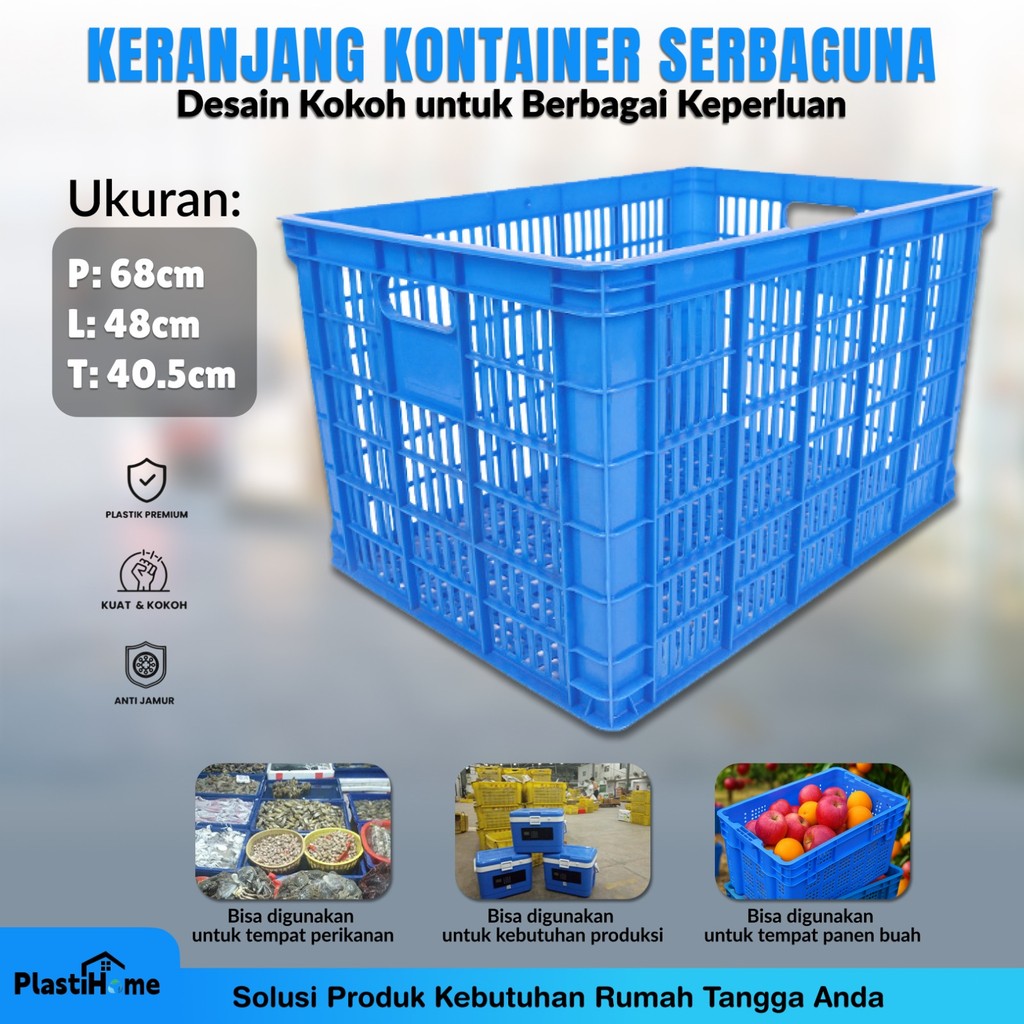 Keranjang Plastik Besar Tebal & Kuat Keranjang Panen Sayur Buah Ikan Industri Pabrik Gudang