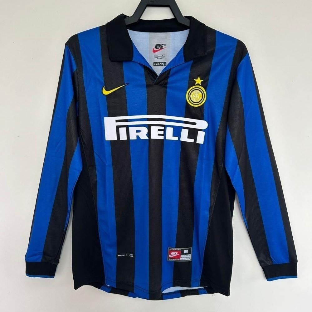Jersey Sepak Bola Lengan Panjang Retro Dewasa Inter Milan 1998-99 T shirt pria