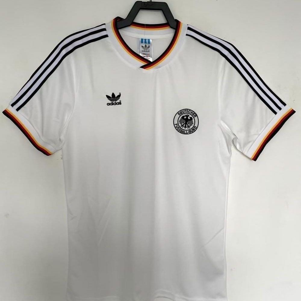 Jersey Sepak Bola Lengan Pendek Putih Retro Dewasa 1986 Jerman T shirt pria