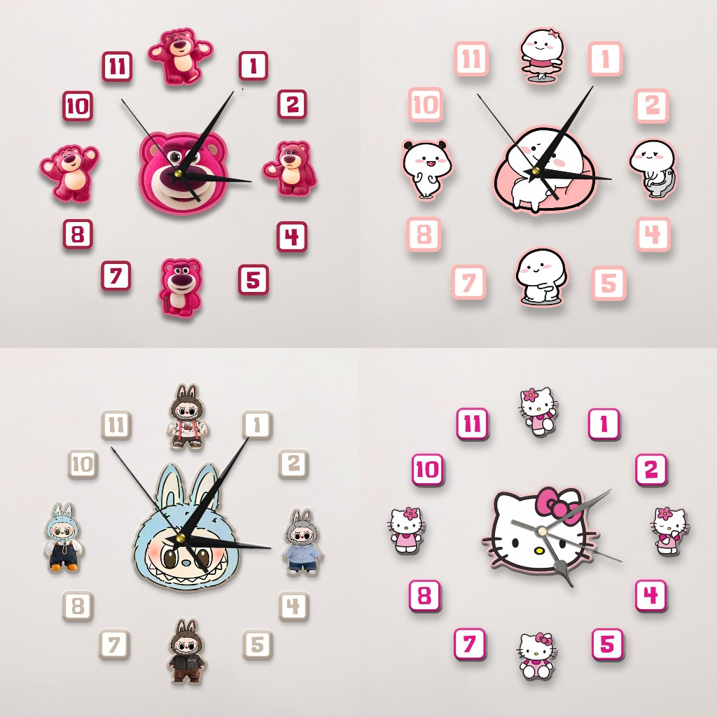 Jam Dinding Jumbo Karakter Lotso Kartun Dino Kuning/Naloong Stiker Pentol Hadiah Ulang Tahun