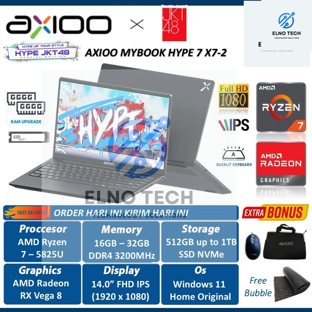 Laptop Axioo Hype 7 X7 AMD Ryzen 7 5825U 32GB RAM 512GB SSD Radeon RX Vega 8 14.0 FHD IPS W11