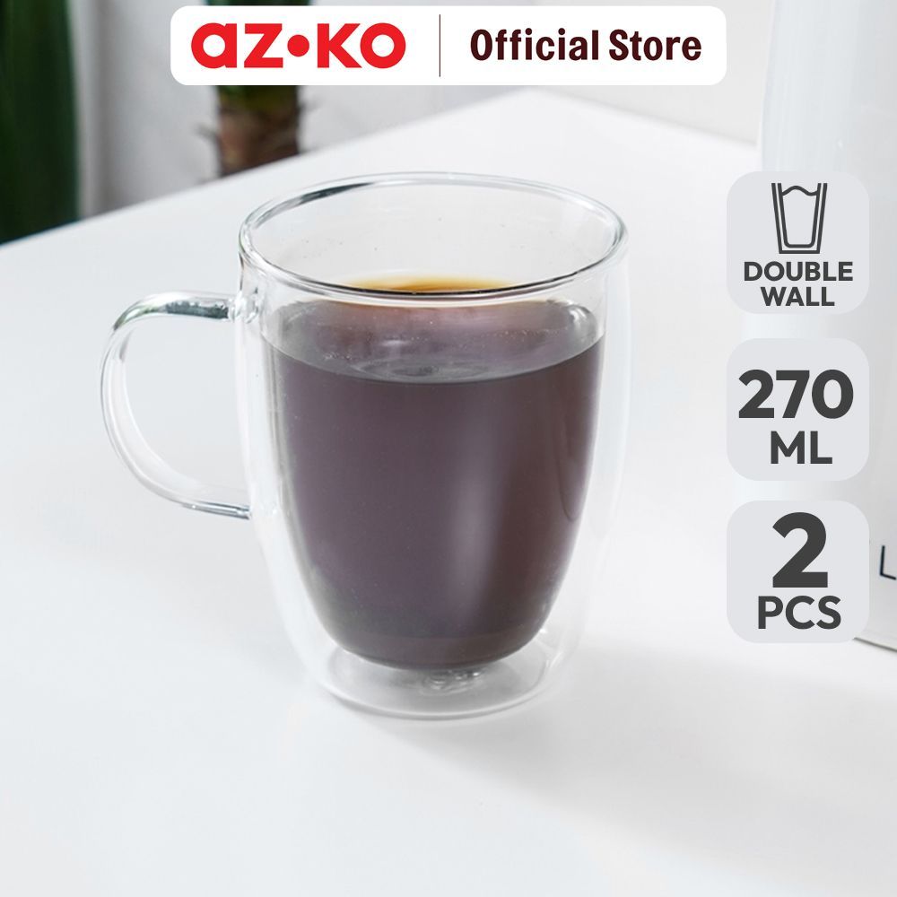 AZKO Delicia Cangkir Kaca Borosilikat Double Wall Set 2 Pcs Transparan Gelas Minum Tea Cangkir Kopi 