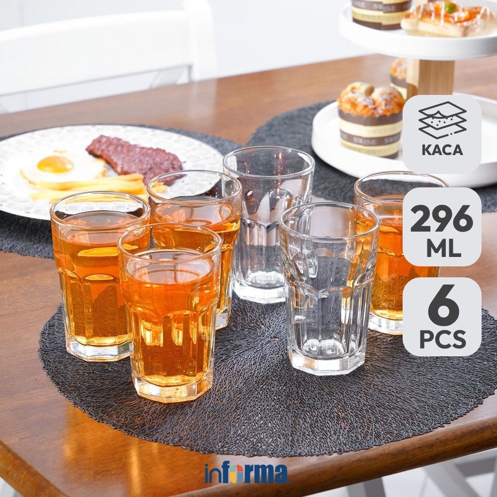 Informa Libbey Dover Gelas Kaca 296 ml Set 6 Pcs Transparan Cup Bening Wadah Air Minum Tempat Minuma