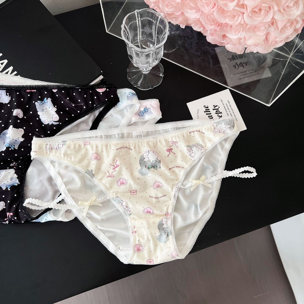Celana Dalam Sutra Es Cetak Gaya Manis Jepang untuk Wanita Pakaian Dalam Lolita