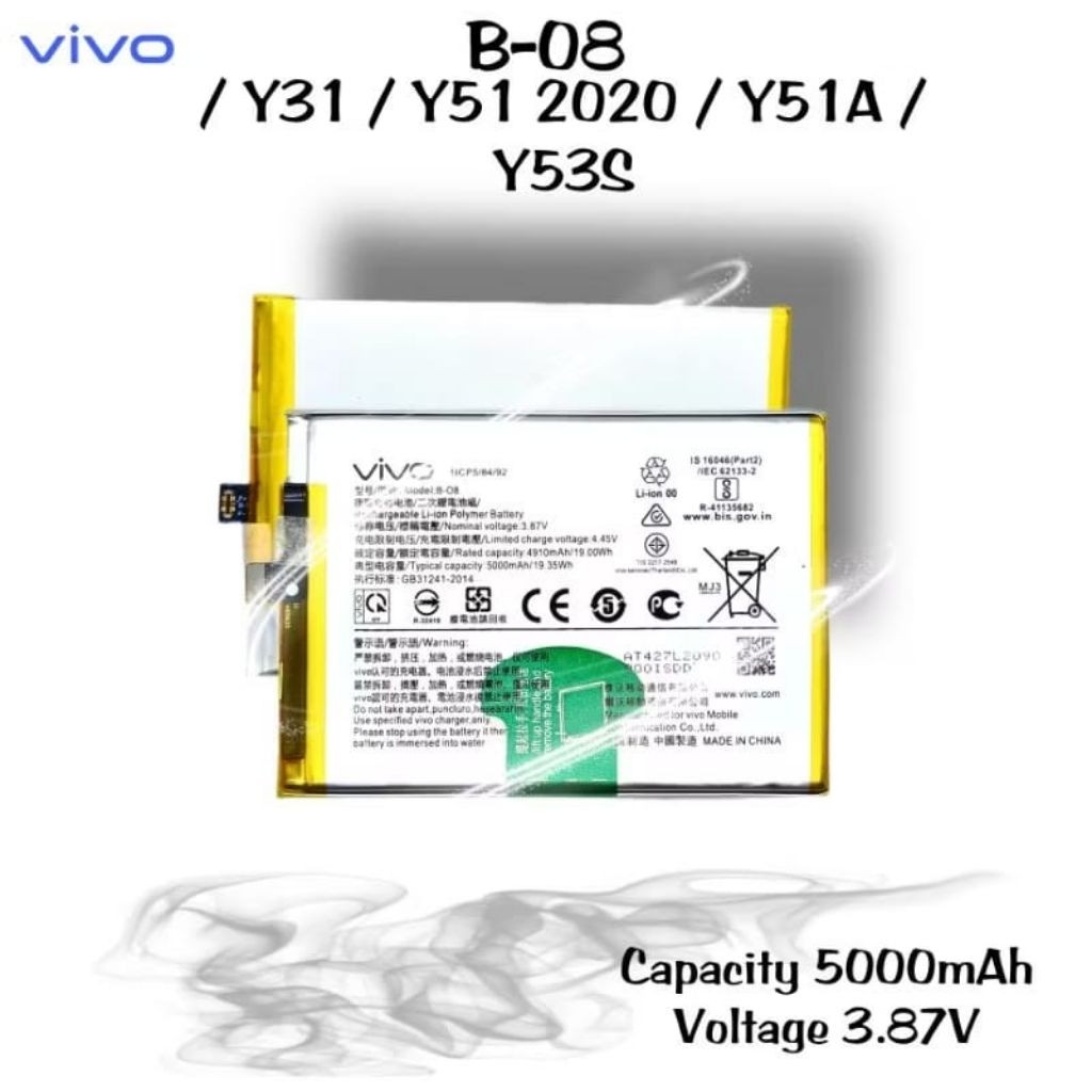 B-08 / Baterai Batre Max Premium 100% Vivo Y31 Vivo Y31s Vivo Y51 Vivo Y53 2020 Baterai Batre - B-08