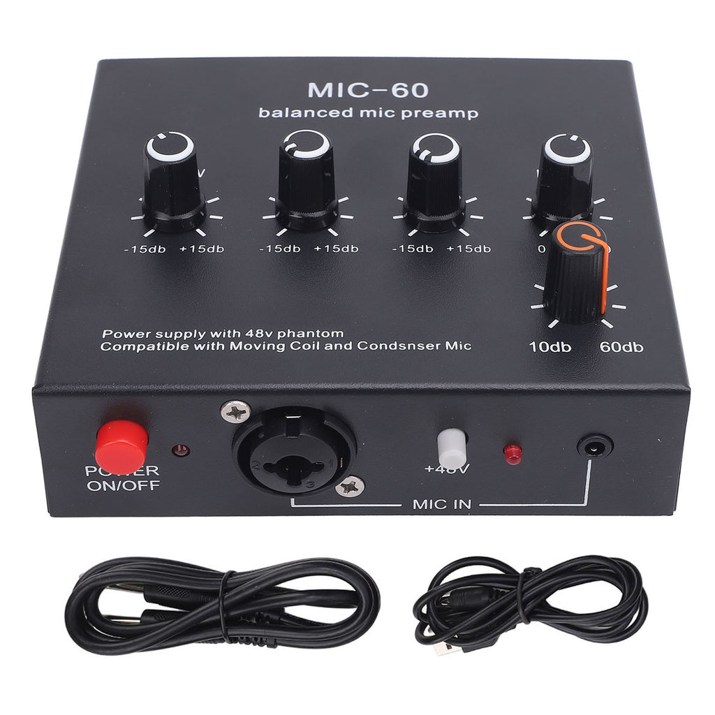 Balanced Mic Preamp 60db Gain Portable Enhance Sound Quality Aluminum Alloy Microphone Amplifier for