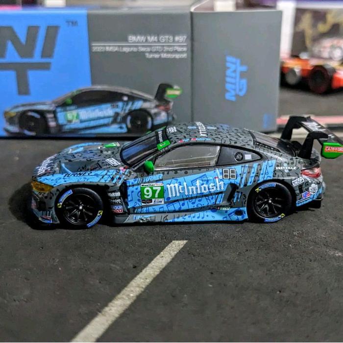 Diecast Mini GT BMW M4 GT3 #97 2023 IMSA Laguna Seca GTD 2nd Place Turner Motorsport no 647 RESTRO