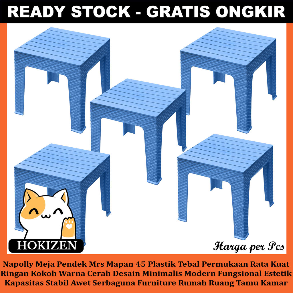 Napolly Meja Pendek Mrs Mapan 45 Plastik Tebal Permukaan Rata Kuat Ringan Kokoh Warna Cerah Desain M