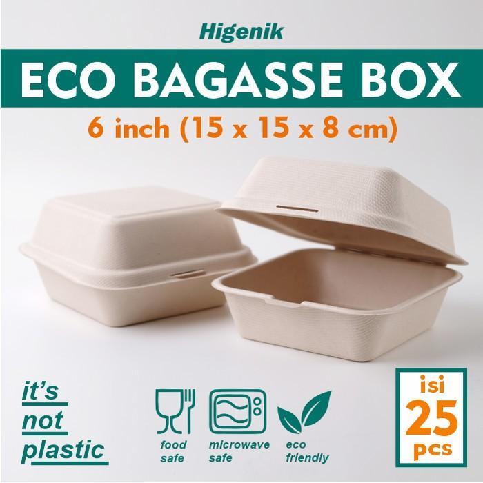 [dapur Liaa] Bagasse Lunch box 6 inch 15x15cm Material Sugarcane Eco Friendly / Serat Tebu / Cake Bo