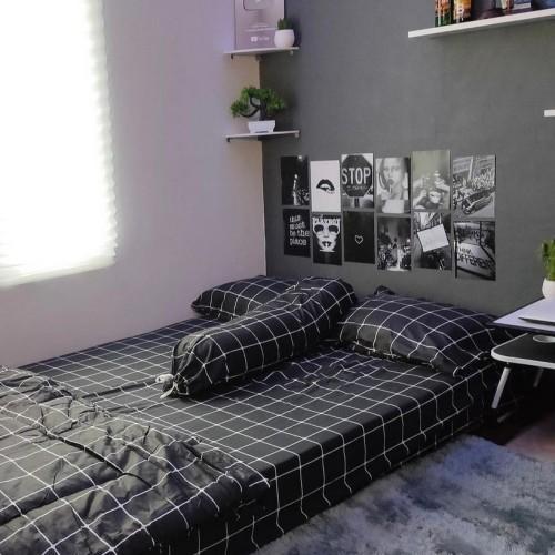 Sprei Kotak Estetik / Sprei Kotak Kekinian Ukuran 120x200 cm - Hitam