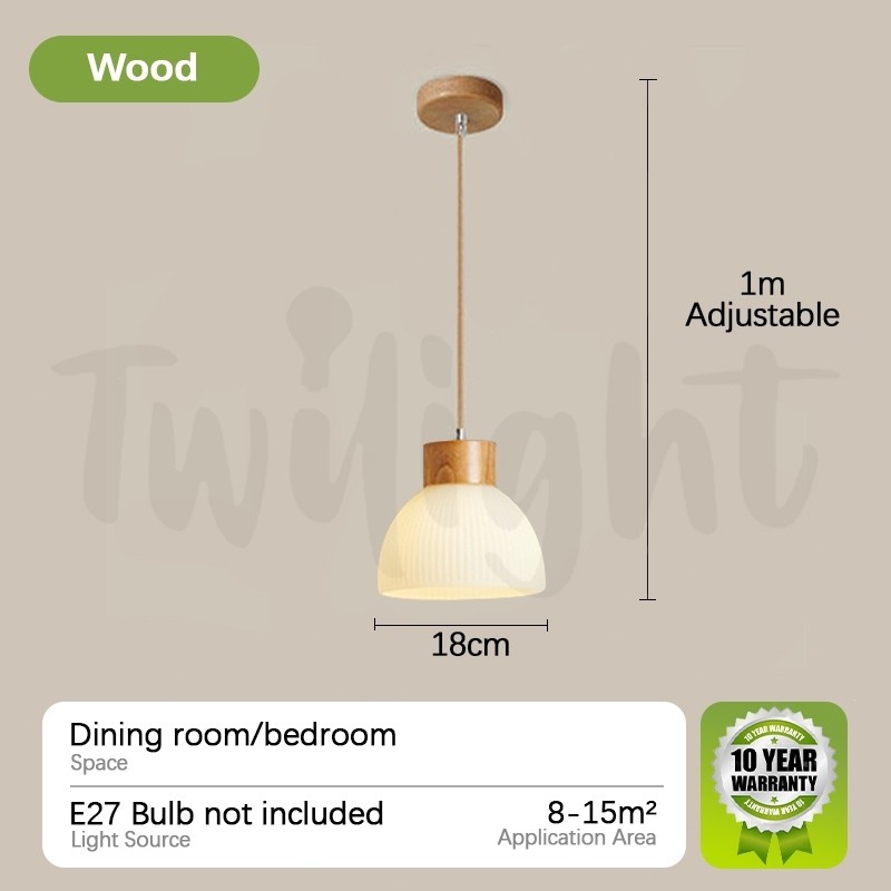 Lampu Gantung Nordik Japandi lampu kaca gantung kayu Kap Lampu Kaca Kayu Solid Pendant Light Lampu H