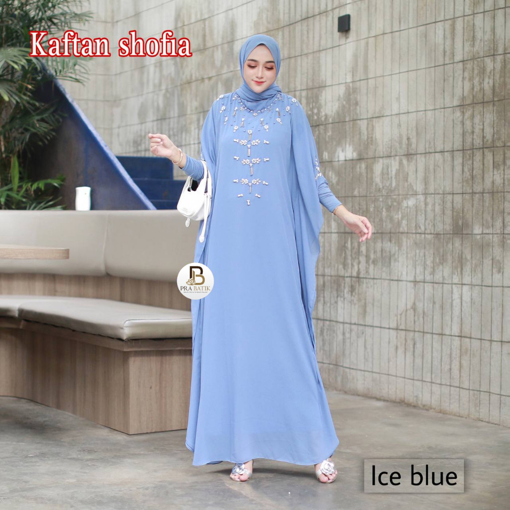 AS Kaftan Sofia Free Manset Gamis Bahan Ceruti Baby Doll Payet Mutiara Gamis Hari Raya