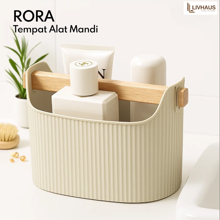 Keranjang Sabun Mandi Pegangan Kayu Keranjang Storage Basket Serbaguna Tempat Alat Mandi Aesthetic