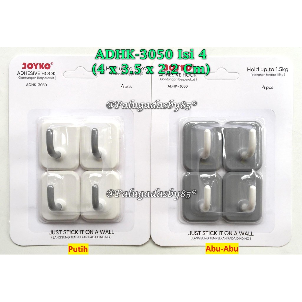 (1 Set) Gantungan Tempel JOYKO ADHK-3050 Plastik - Gantungan Adhesive Hook Joyko ADHK-3050 (1 Set)