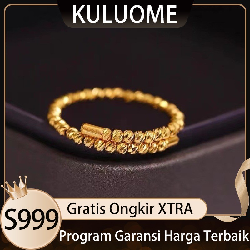KULUOME Cincin Emas Cincin Baru Vietnam Pasir Emas Fashion Cincin Emas Berkilau Manik-manik Tipis Pi