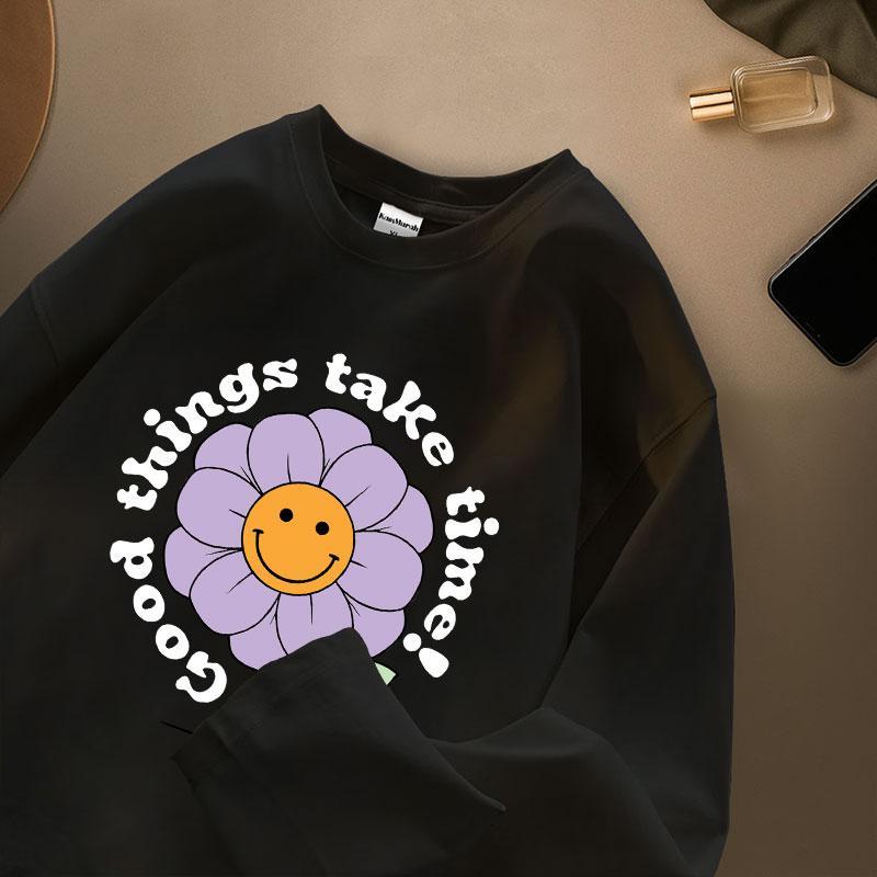Kaos Murah Id - Tshirt Kaos Lengan Panjang Oversize Wanita Gambar Bunga Matahari Bahan Bahan Cotton