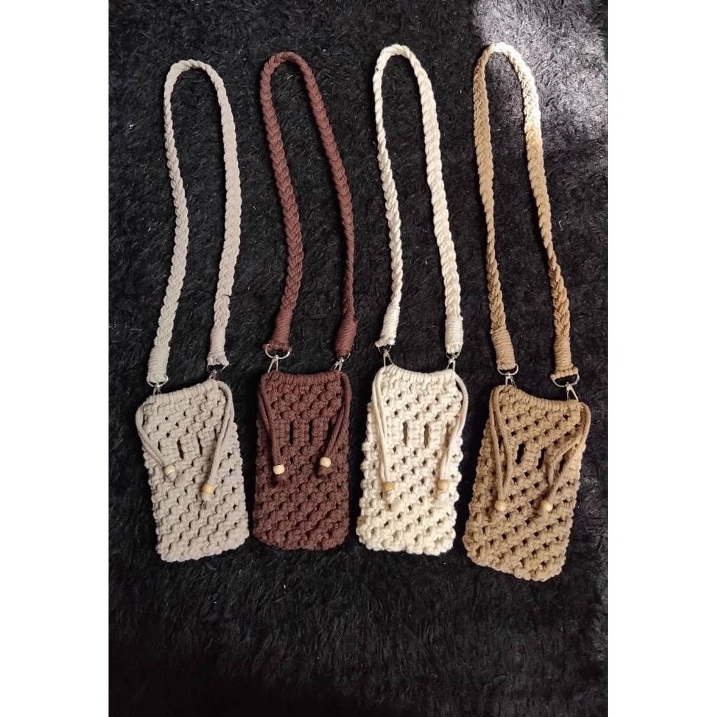 Tas HP Rajut Macrame Handmade - Sling Bag Anyaman Tali Katun Premium Bohemian Style / Tas Selempang 