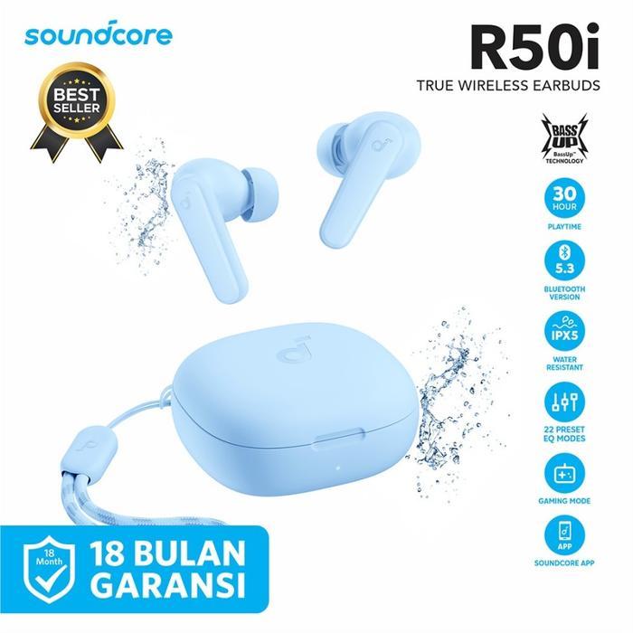 Anker SoundCore R50i TWS True Wireless Earbuds Earphone BASS UP A3949 - Biru