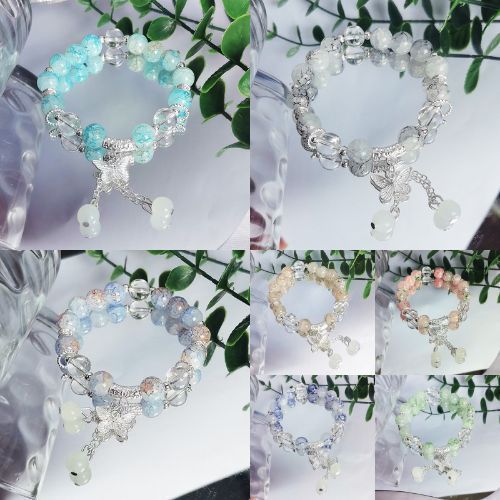 Gelang Manik-manik Kaca Kristal Liontin Kupu-kupu Manik-manik Bracelet