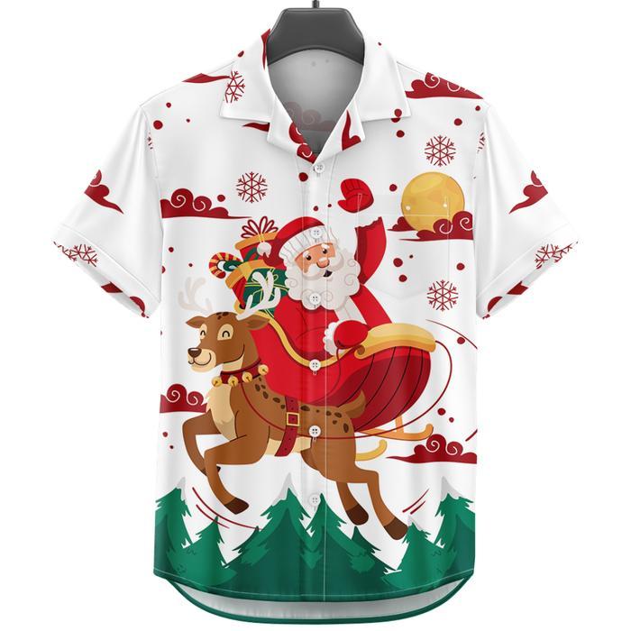 DOWEAR S-5XL BAJU KEMEJA PRIA WANITA LENGAN PENDEK MOTIF 861 NATAL PUTIH - Dewasa S