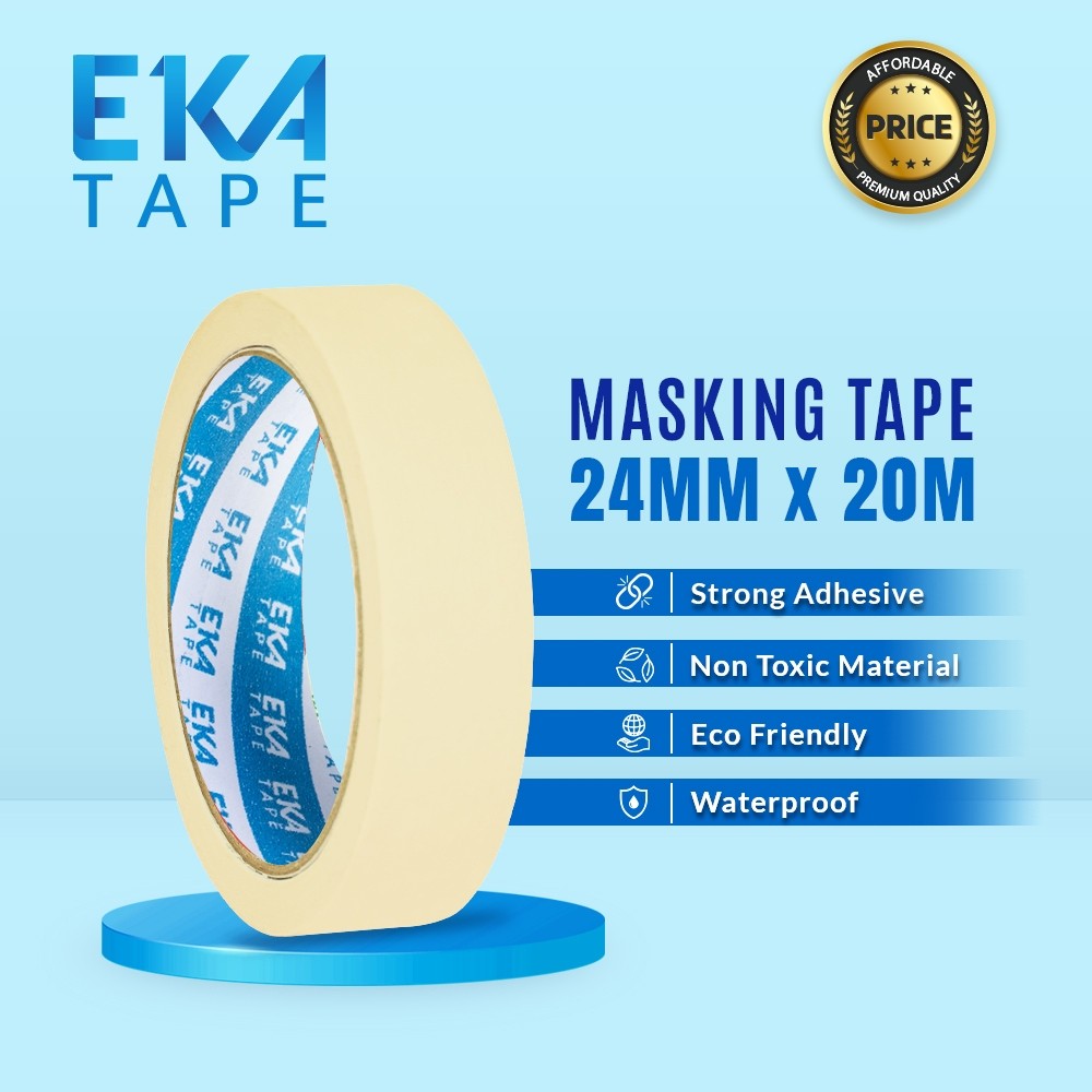 EKA Masking Tape Kertas 24mm x 20M Selotip Kertas Kuat Ramah Kantong ideal untuk Pengecatan, Kerajin