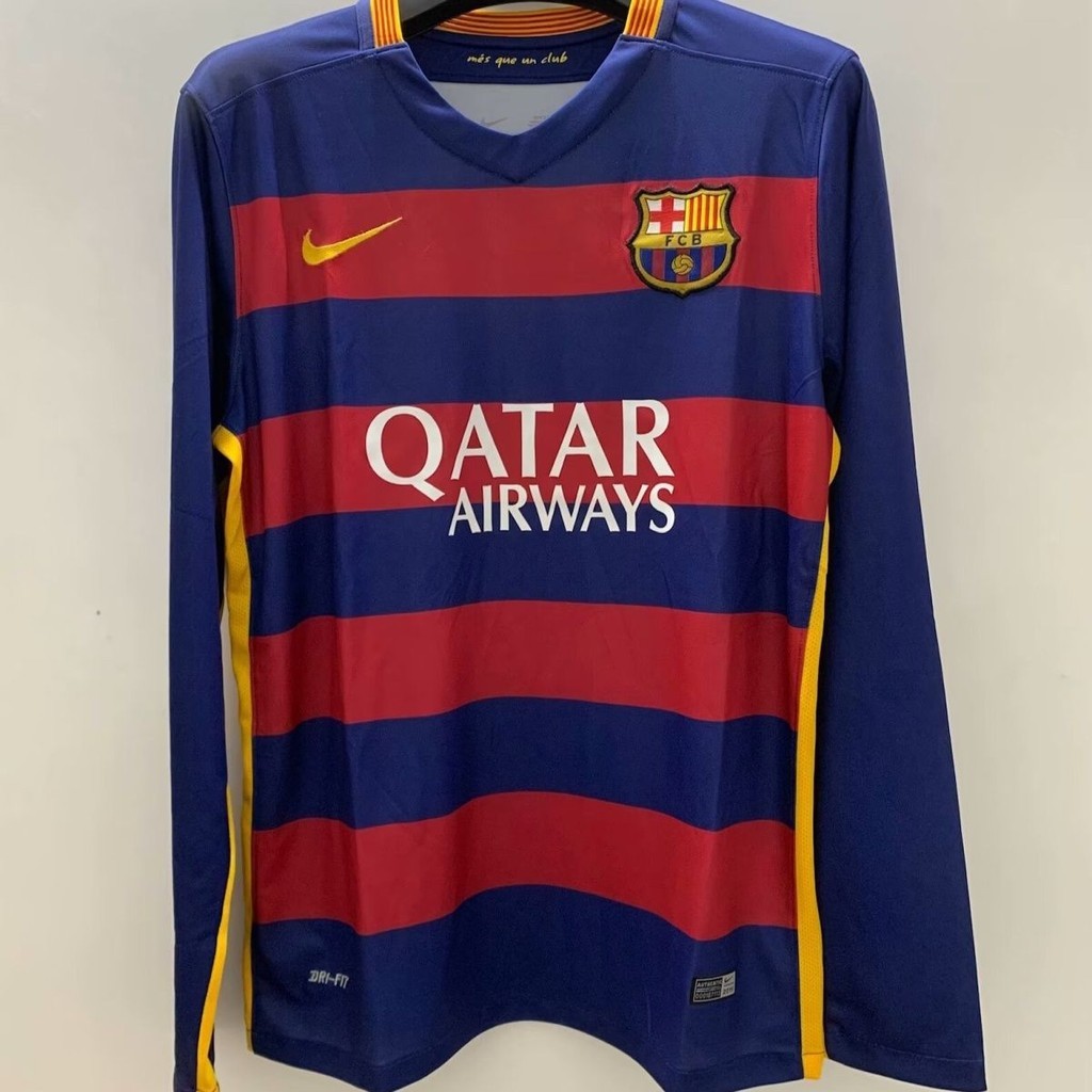 15/16 Barcelona Jersey Rumah Lengan Panjang Jersey Sepak Bola Kasual Jersey Retro Jersey Neymar Mass