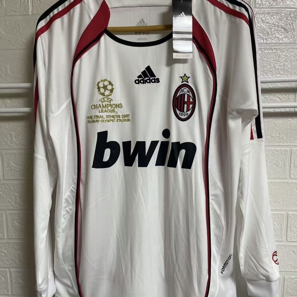 Jersey Sepak Bola Lengan Panjang Biru Tandang AC Milan Dewasa Retro 06-07 T shirt pria