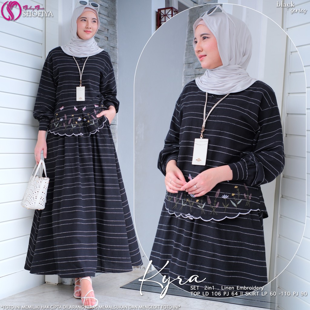 SHOFIYA OFFICIAL STORE KYRA ONESET ROK WANITA MUSLIM TERBARU SETELAN ROK LINEN EMBROIDERY