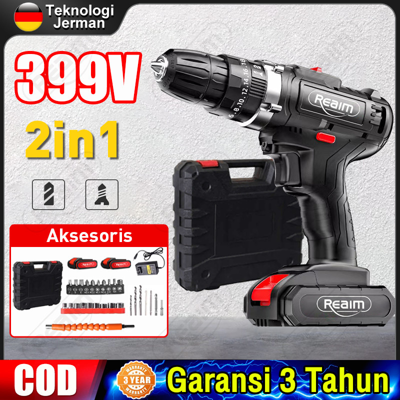 Reaim Mesin Bor 10MM Bor baterai Bor Listrik Electric Drill Bor Impact listrik Bor listrik Set