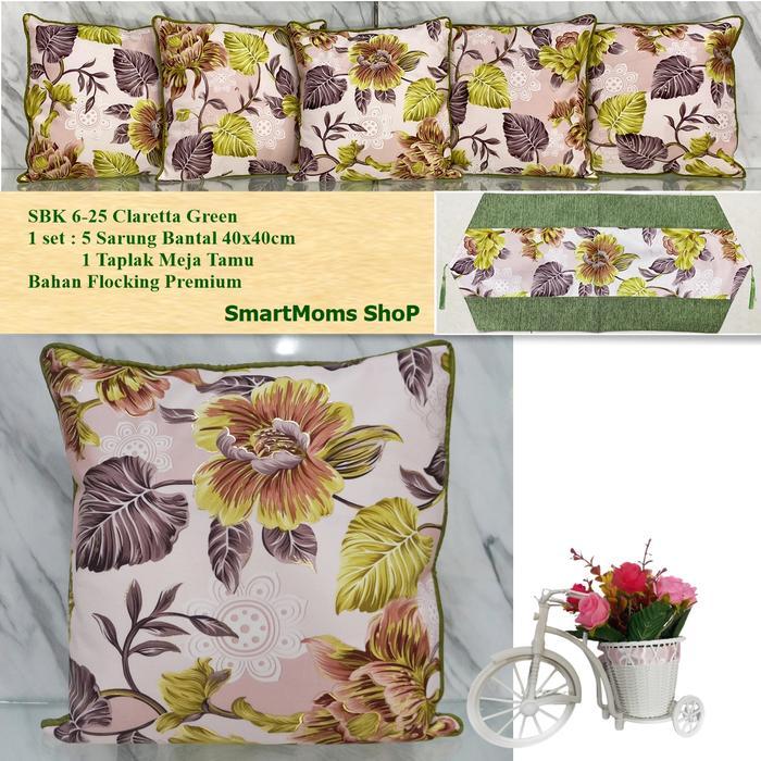 SARUNG BANTAL SOFA SHABBY CHIC MINIMALIS / BANTAL KURSI SET 40X40 + TAPLAK MEJA TAMU DAUN HIJAU BuNG