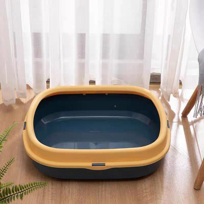 Litter Box Kucing Bulat - Bak Pasir Kucing / Toilet Kucing - Morandi Biru, Small