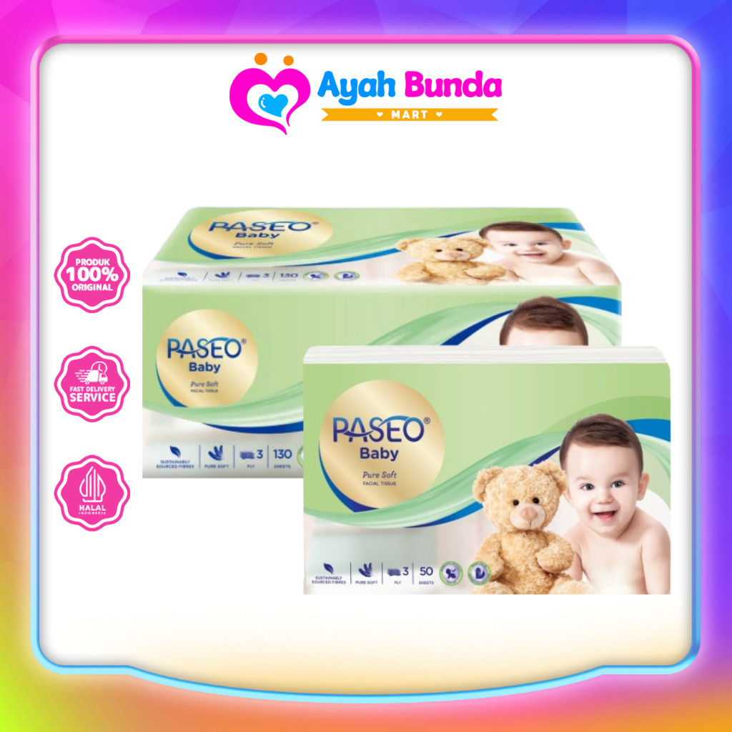 Paseo Baby Pure Soft Facial Travel Pack 50's - Soft Pack 130's - Tissue Bayi | Ayah Bunda Mart