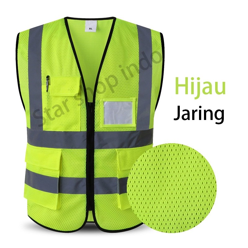 Moon Eissa Accecories ROMPI SAFETY JARING VEST MULTI POCKET REFLEKTIF ROMPI PROYEK KONTRUKSI