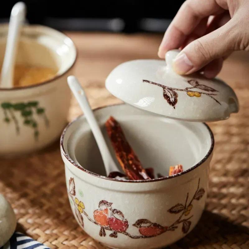Japanese Style Spice Jar Ceramic Spice Box Household Kitchen Spice Jar Set Chili Jar Combination Sal