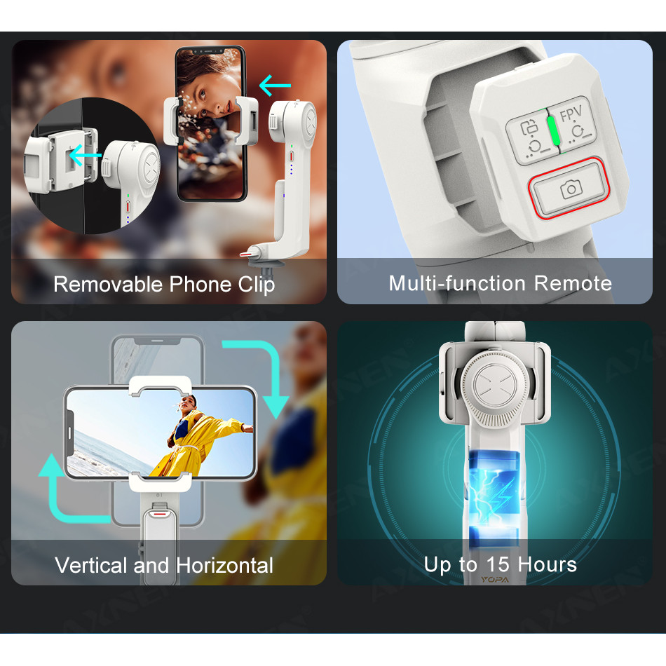 AXNEN A10 Handheld Gimbal Smartphone Stabilizer with Fill Light Extension Rod Remote Cellphone Selfi