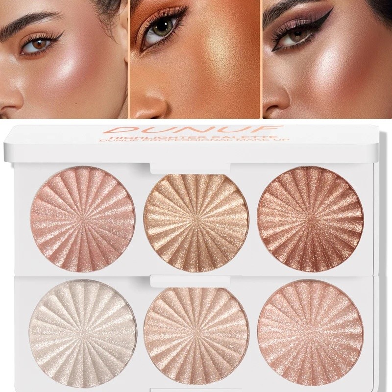 3-Warna Glitter Highlighter Palette Pearlescent Makeup Wajah Mencerahkan Kontur Bubuk Shimmer Tahan 