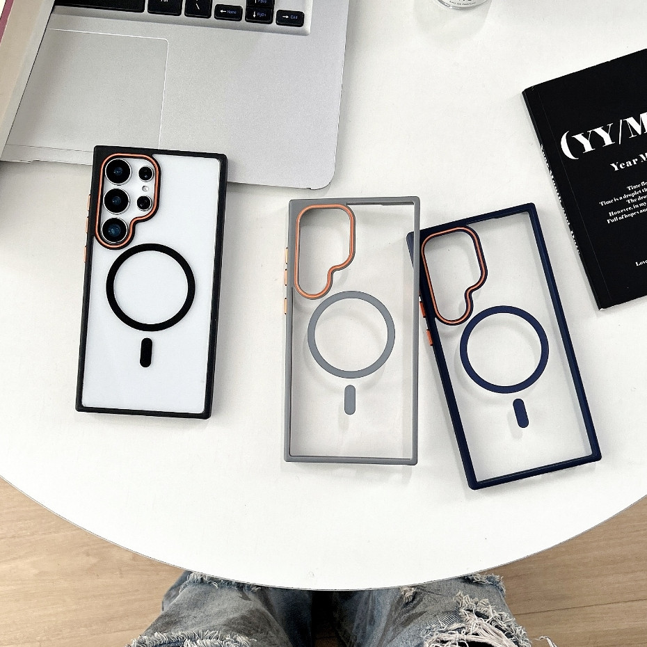 Kasus keras akrilik transparan Hitam kompatibel untuk kasus ultra samsung 23 24 25