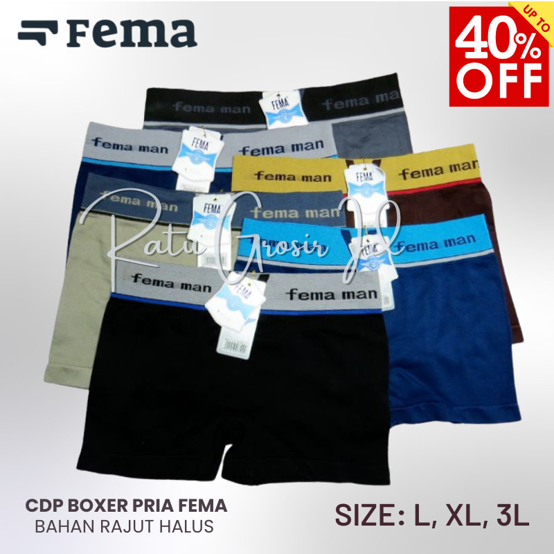 Boxer Pria Jumbo FEMA – Celana Dalam Rajut Halus Nyaman & Elastis