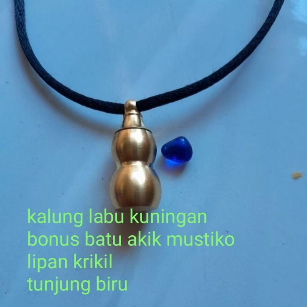 kalung pendant labu kuningan bonus batu akik royal blue king safir krikil mini TERMURAH