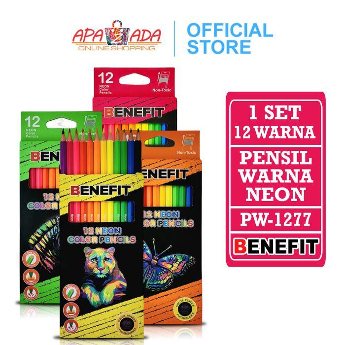 Apazada - Pensil Warna Panjang 12 Warna Neon Non Toxic / Neon Colours Pencil BENEFIT PW-1277 Station