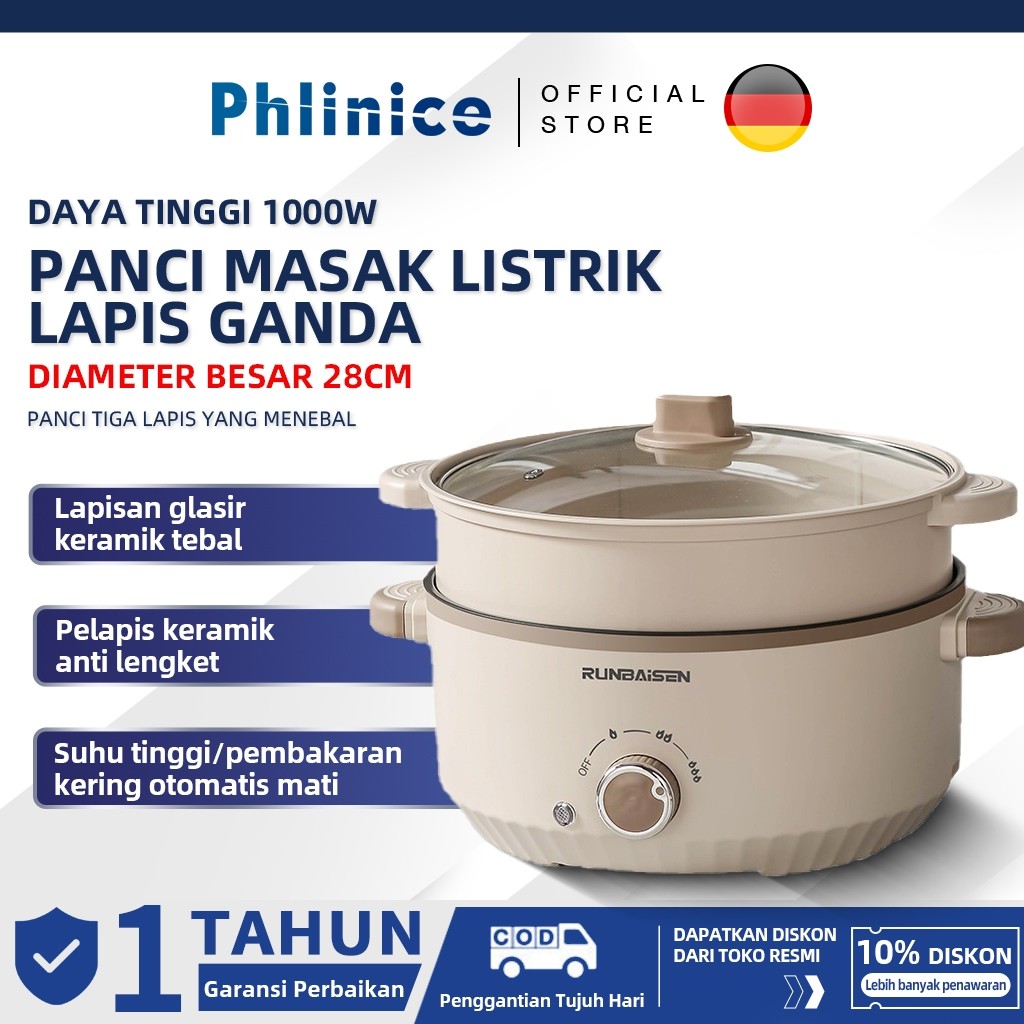 Phlinice Kompor listrik rumah tangga multifungsi, panci panas listrik rumah tangga berkapasitas besa